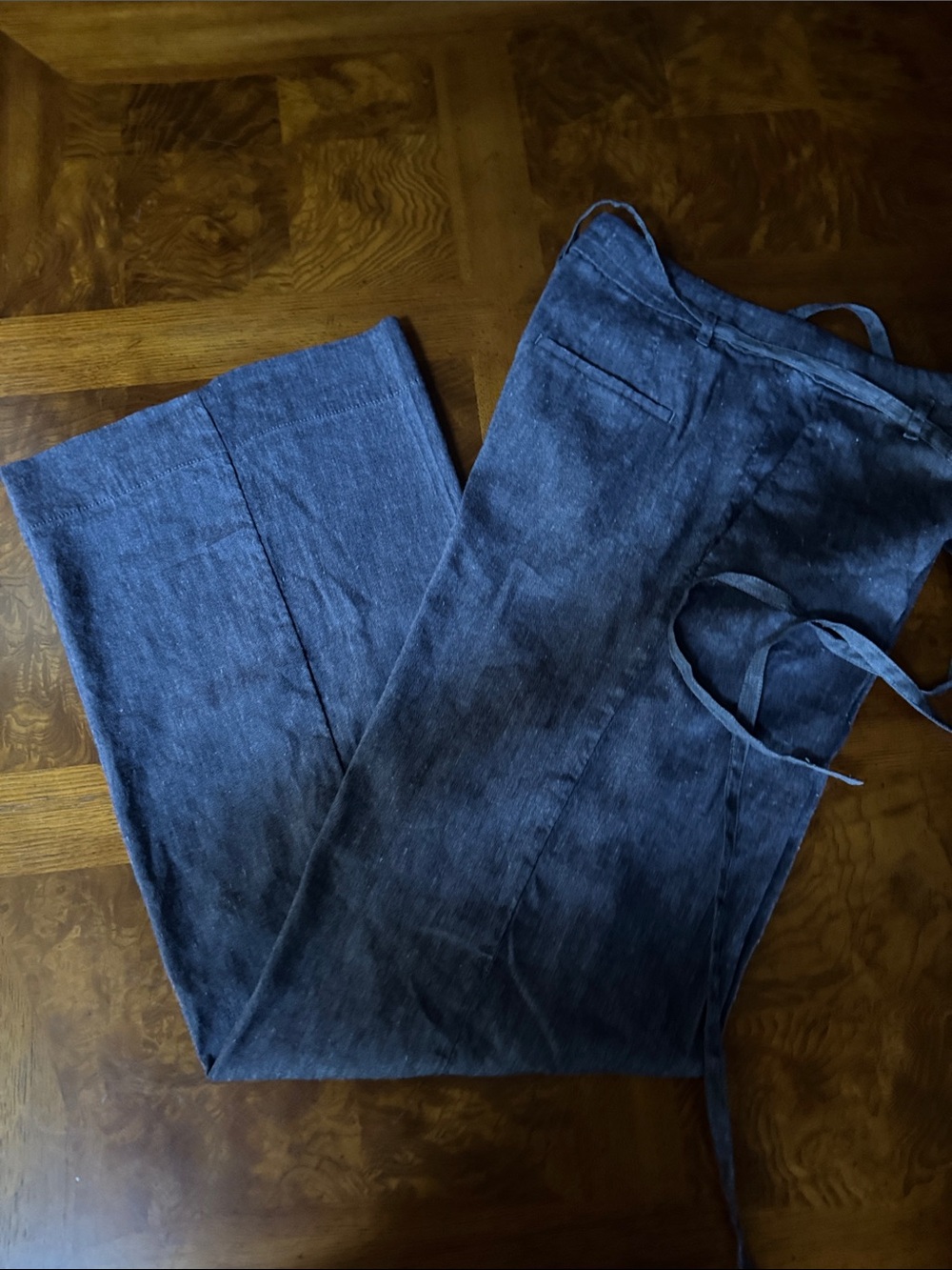 Ann Taylor Blue Drawstring Linen Chinos